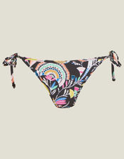 Fan Print Tie Bikini Briefs, Black (BLACK), large