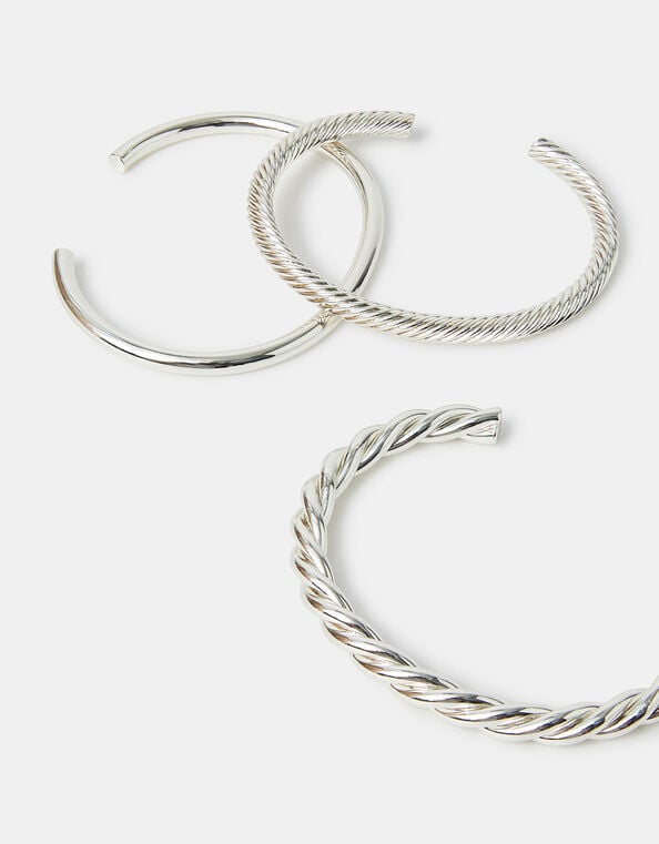 3-Pack Twisted Bangles, Silver (SILVER), large