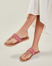 Decorative Bead Circle Flip Flop Sandals, Pink (PINK), large