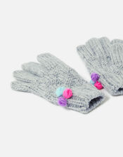 Girls Pom-Pom Gloves in Recycled Polyester, Grey (GREY), large