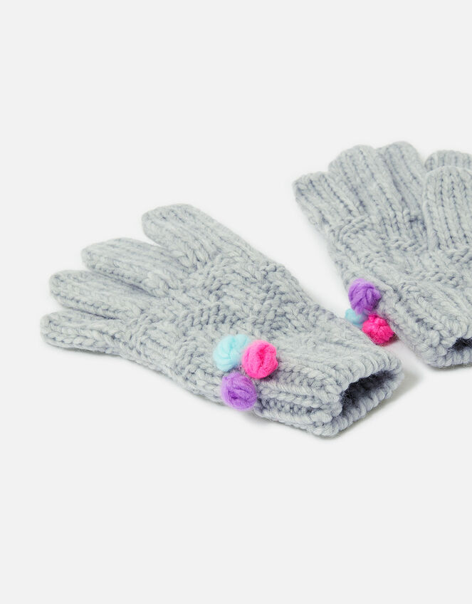 Girls Pom-Pom Gloves in Recycled Polyester, Grey (GREY), large