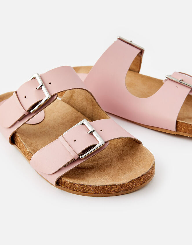 Buckle Footbed Leather Sandals , Pink (PINK), large