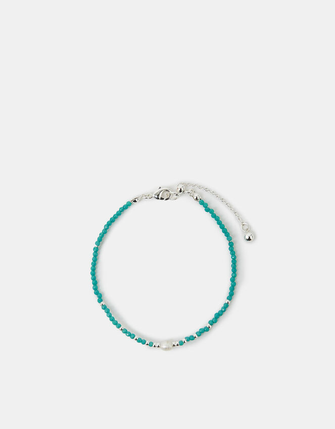 Sterling Silver-Plated Pearl Beaded Bracelet, Green (GREEN), large