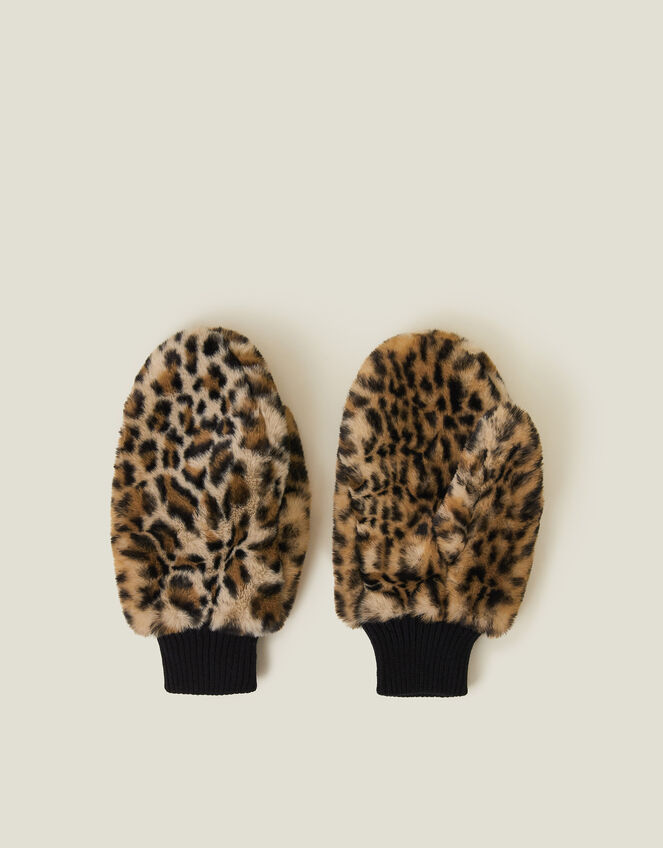 Soft Faux Fur Mittens, Leopard (LEOPARD), large
