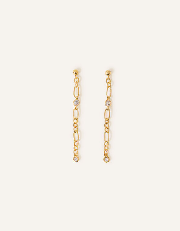14ct Gold-Plated Sparkle Long Chain Earrings, , large