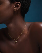 14ct Gold-Plated Diamante Pendant Necklace & Stud Earrings Set, , large