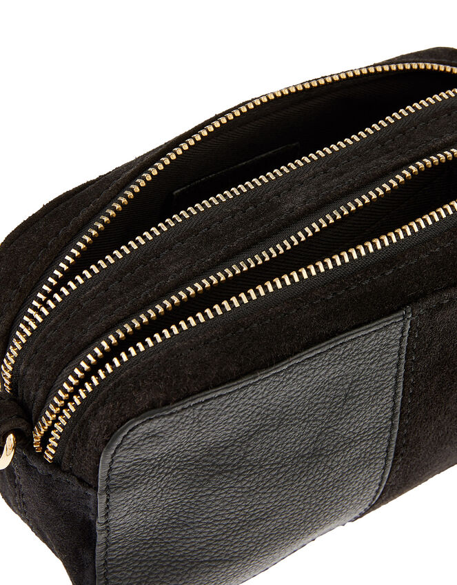 Macy Suede and Leather Cross-Body Bag, Black (BLACK), large