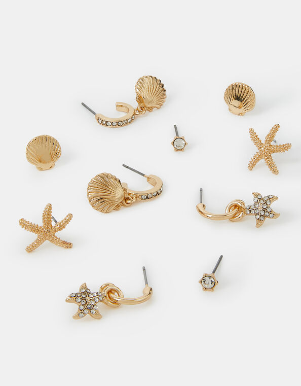 5-Pack Beach Seashell and Hoop Earrings Gold, , large