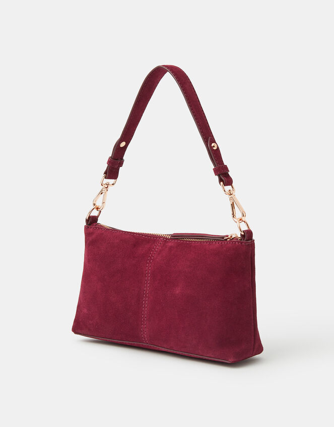 Leather Crossbody Handbag, Red (BURGUNDY), large