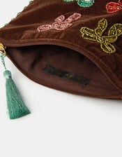 Embellished Bow Velvet Pouch, , large