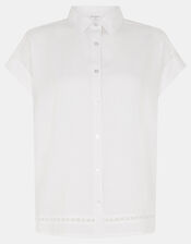 Lace Trim Linen Blend Shirt , White (WHITE), large