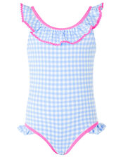 Gingham Swimsuit, Blue (BLUE), large