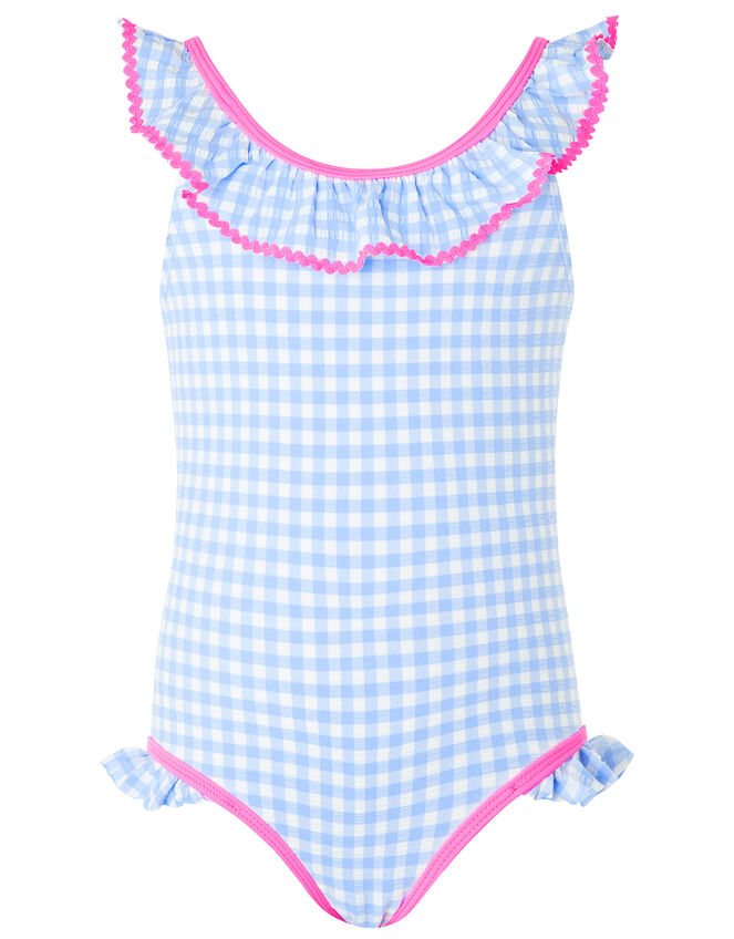 Gingham Swimsuit, Blue (BLUE), large