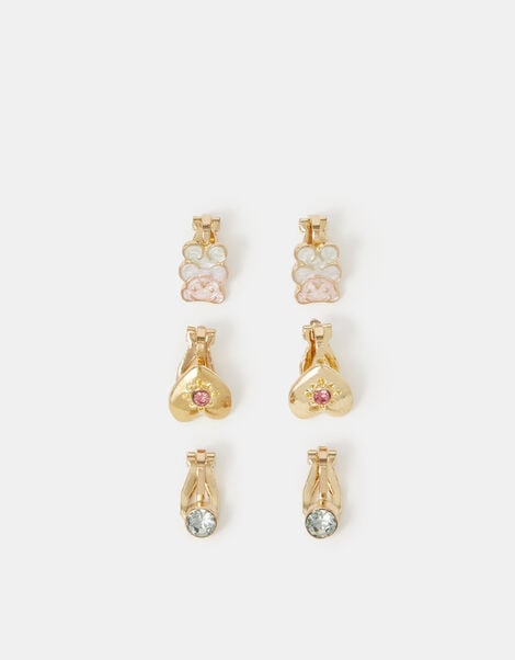 3-Pack Girls Bear Clip-On Earrings, , large