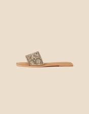 Flower Embellished Diamante Sliders, Gold (GOLD), large