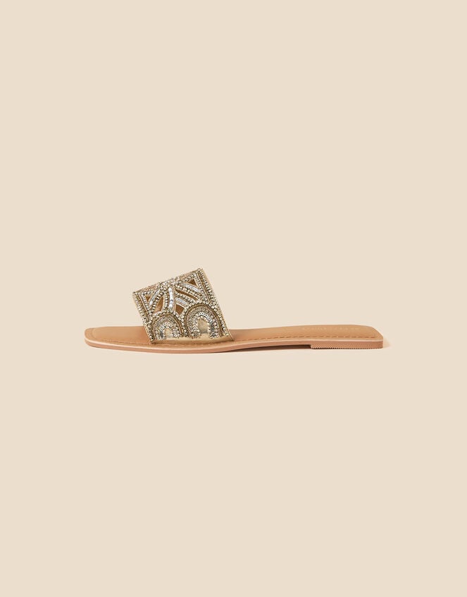 Flower Embellished Diamante Sliders, Gold (GOLD), large