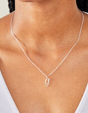 Sterling Silver-Plated Initial Pendant Necklace, White (ST CRYSTAL), large