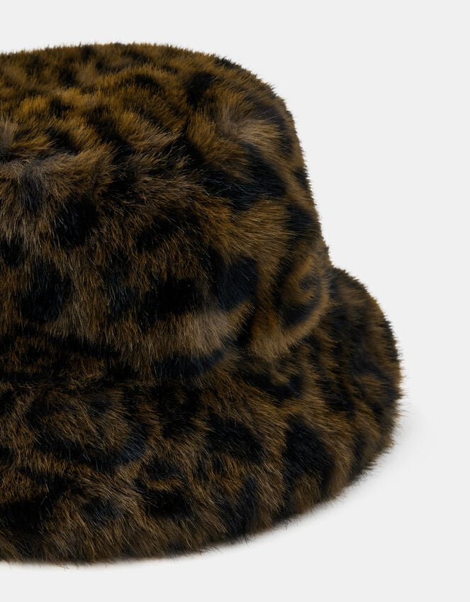 Fluffy Leopard Print Bucket Hat, , large