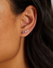 3-Pack Sterling Silver-Plated Flower Stud Earrings, , large