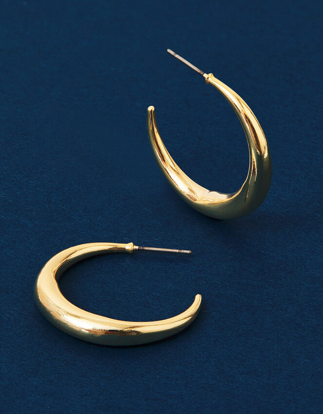 14ct Gold-Plated Crescent Hoop Earrings, , large