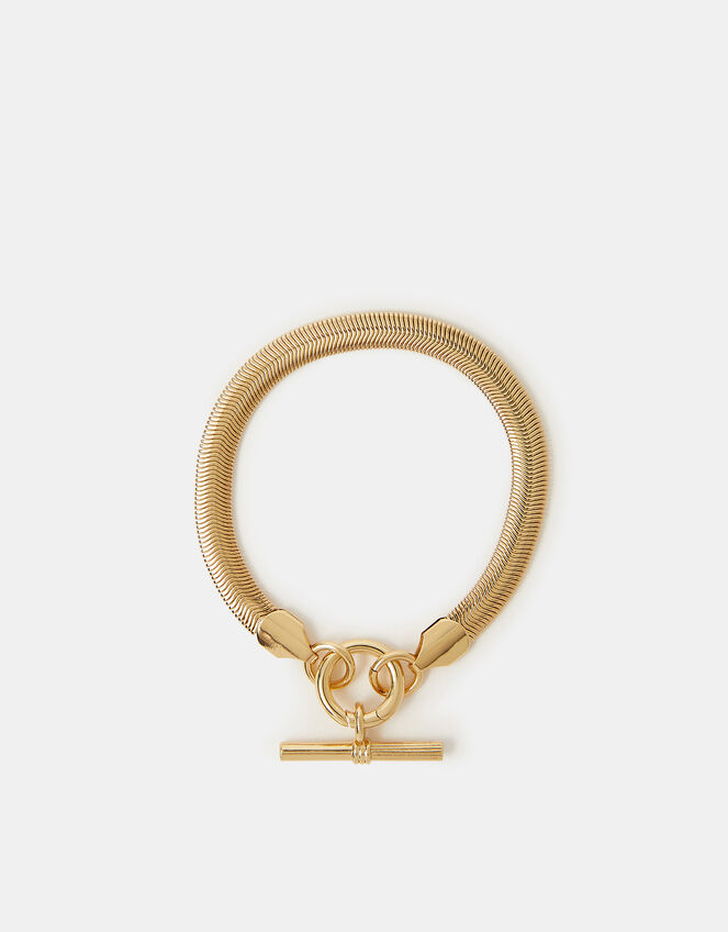 14ct Gold-Plated Snake Chain T-Bar Bracelet, , large