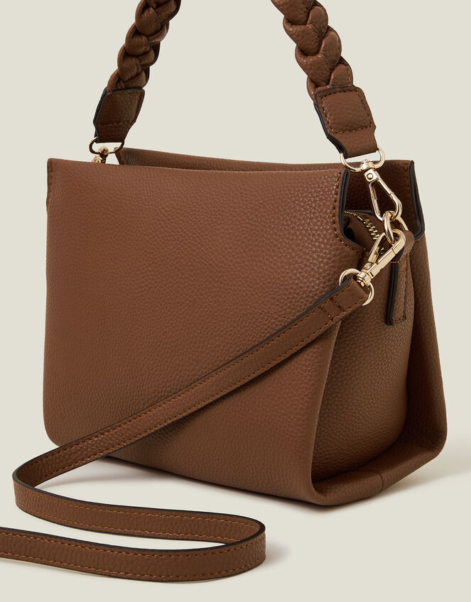 Braid Strap Faux Leather Cross-Body Bag, Tan (TAN), large