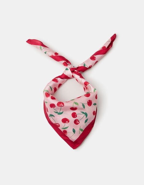 Cherry Print Square Satin Scarf, , large