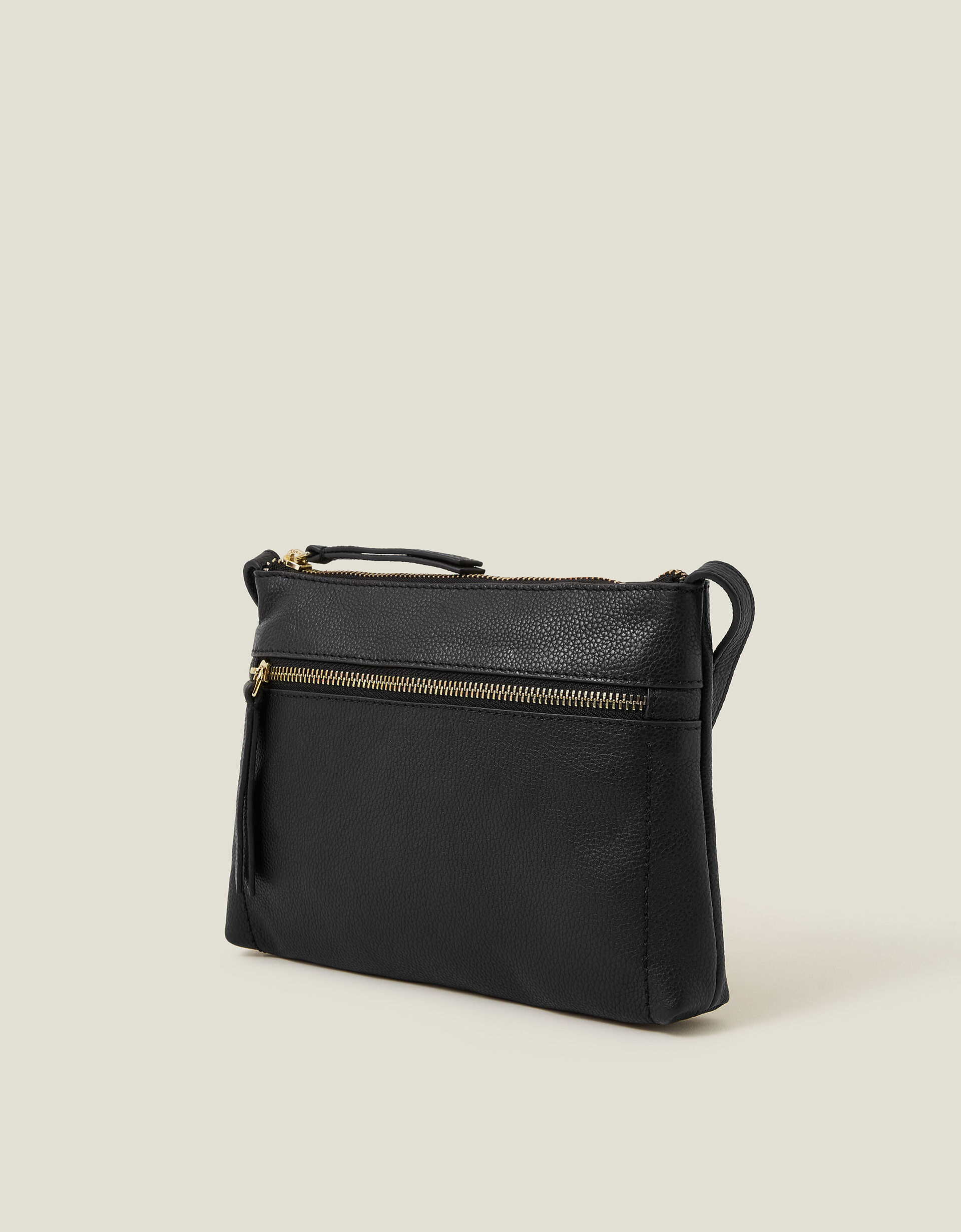 Zip Detail Leather Cross Body Bag Black