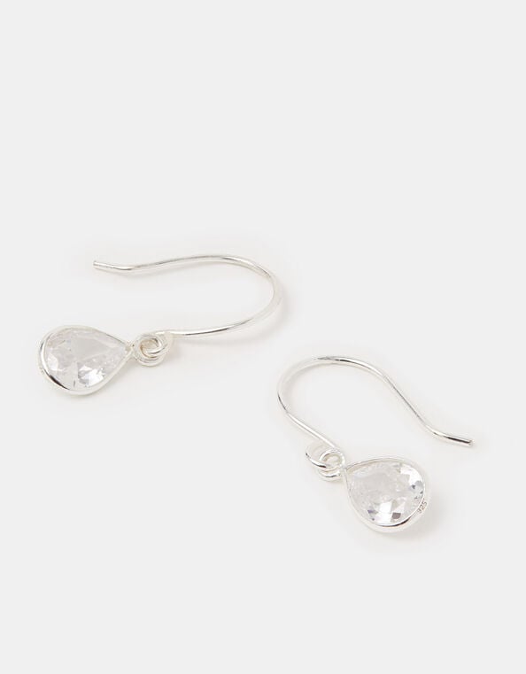 Sterling Silver Stone Teardrop Earrings, , large