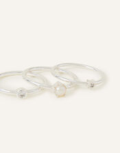 Sterling Silver-Plated Rings Set of Three, Cream (PEARL), large