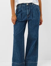 Pleat Waist Wide Leg Jeans, Blue (BLUE), large