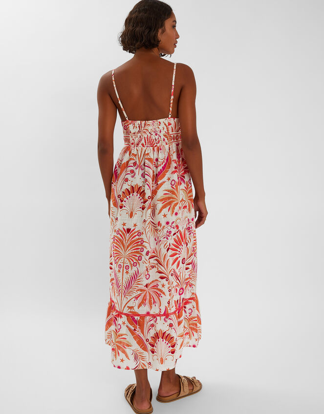 Palm Print Tie-Front Midi Sundress, Ivory (IVORY), large