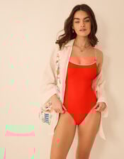 Beaded Strap Seersucker Swimsuit, Red (RED), large