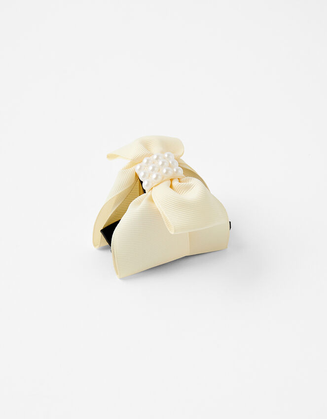 Pearly Bow Claw Clip, Cream (CREAM), large