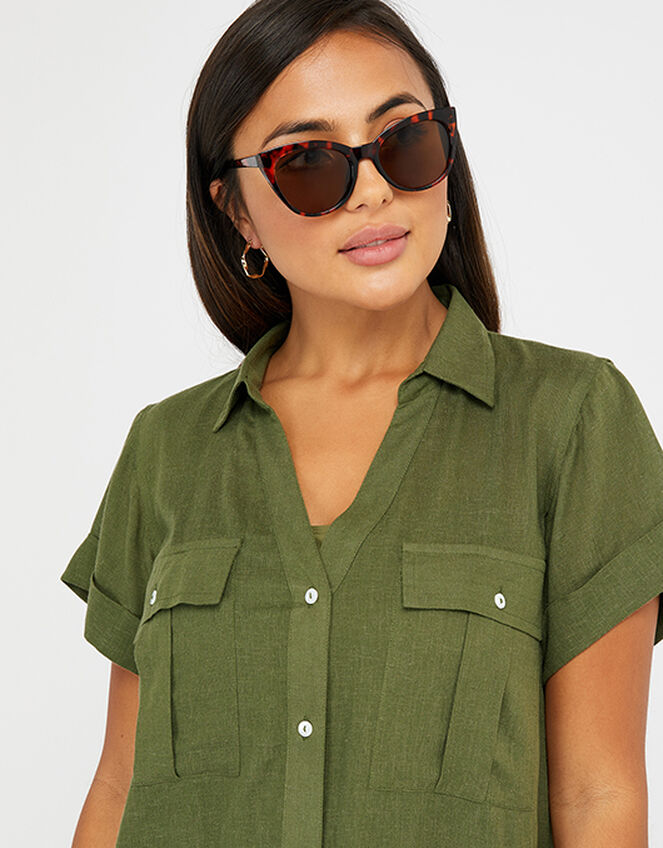 Beach Shirt Dress in LENZING™ ECOVERO™, Green (KHAKI), large