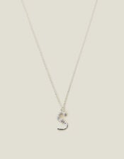 Sterling Silver-Plated Flower Initial Pendant Necklace, Silver (ST SILVER), large