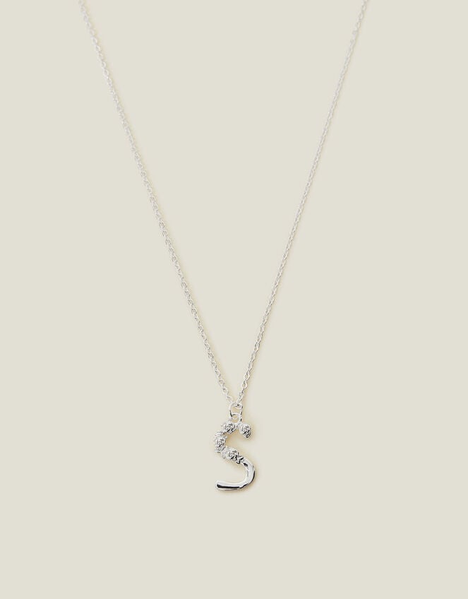 Sterling Silver-Plated Flower Initial Pendant Necklace, Silver (ST SILVER), large
