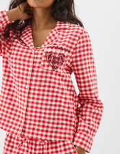 Embroidered Gingham Long Pyjamas Set, Red (RED), large