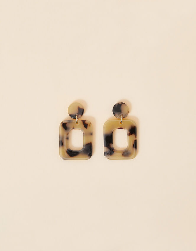 Square Tortoiseshell Resin Earrings, , large
