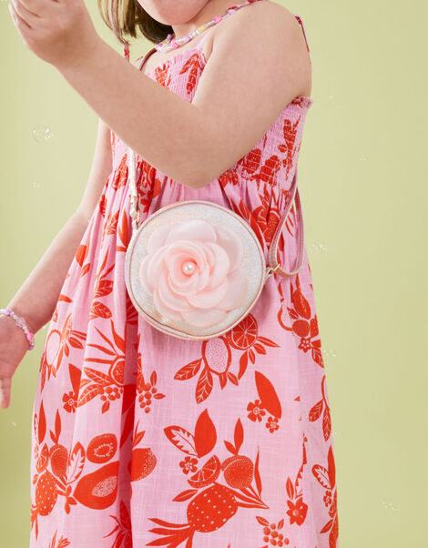 Kids Pearly Flower Round Bag, , large