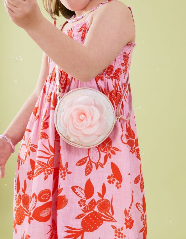 Kids Pearly Flower Round Bag, , large
