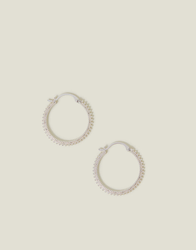 Sterling Silver-Plated Bobble Hoop Earrings, , large