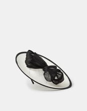 Bow Disc Fascinator, Black (BLACK WHITE), large