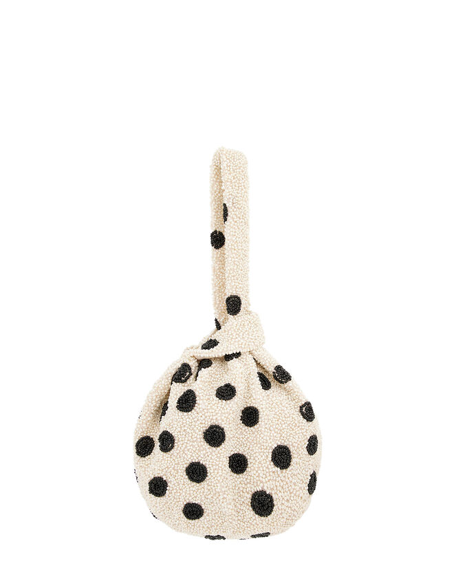 Polka Dot Beaded Duffle Bag, White (WHITE), large