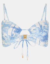 Palm Print Bikini Top, White (WHITE), large