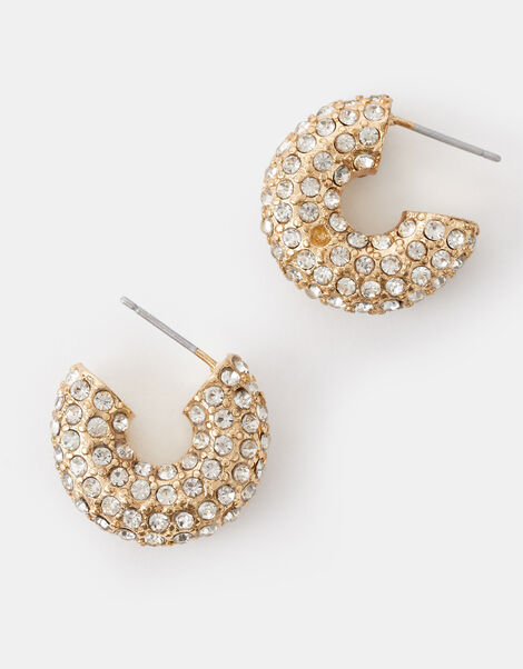 Chunky Diamant&eacute; Hoop Earrings, Gold (GOLD), large