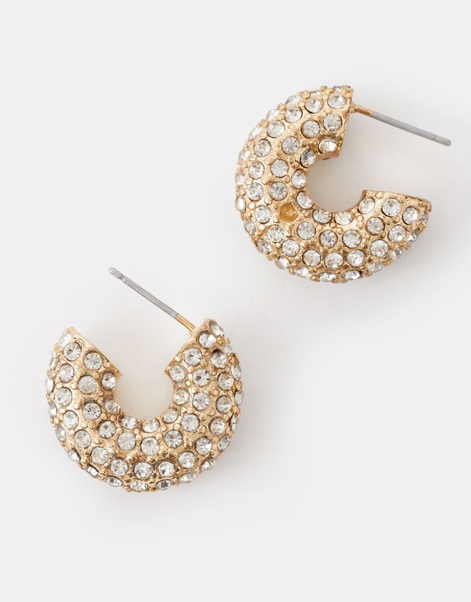 Chunky Diamant&eacute; Hoop Earrings, Gold (GOLD), large