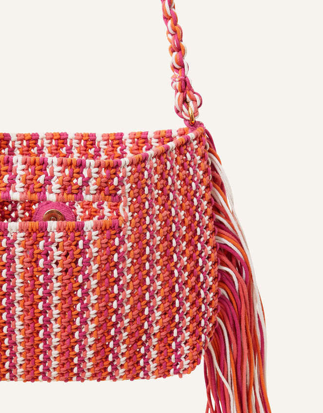 Macrame Fringe Detail Cross-Body Bag, , large