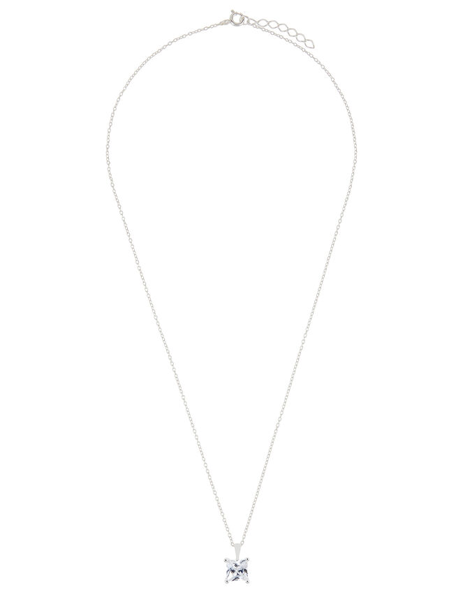 Sterling Silver Princess Cut Solitaire Necklace, , large