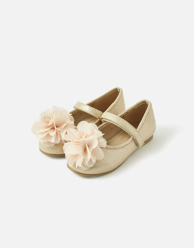 Girls Corsage Shimmer Ballerina Flats, Gold (GOLD), large